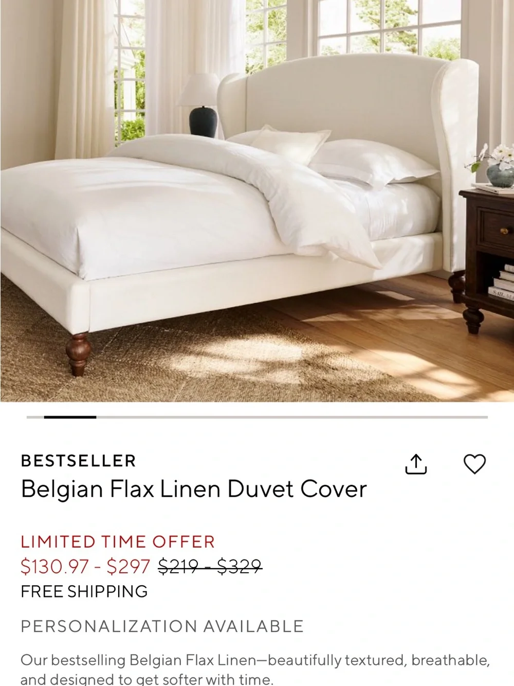 Pottery Barn Belgian Flax Linen Duvet Cover - White